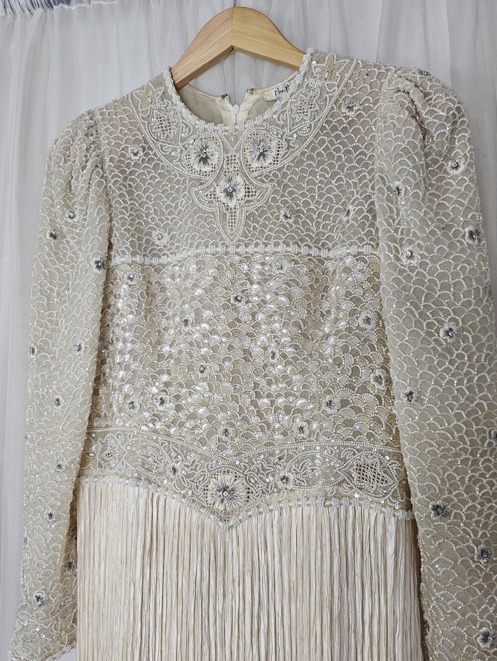 Vintage Mary McFadden Couture Beaded Gown 80s Cream Marii Pleat Stunning Rare - Picture 3 of 16